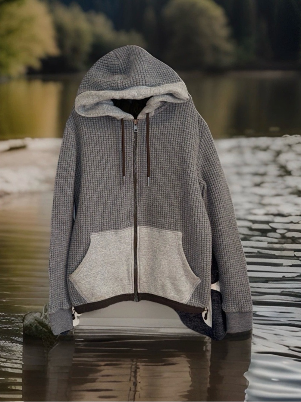 Moncler Maglia Cardigan Hooded Knitted Puffer Jacket~ Gray\Olive Brown ~LARGE